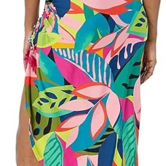 Trina Turk One Shoulder Tropical Print Dress Size L NWT - Picture 3 of 11